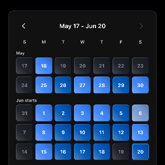 Workout calendar showing training days